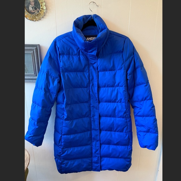 Women's Lands End Mid-Length Cobalt Blue Puffer Coat Size M (10-12) - Picture 2 of 9
